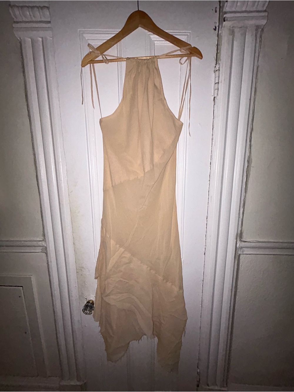Elegant Nude Halter Silk Slip Dress